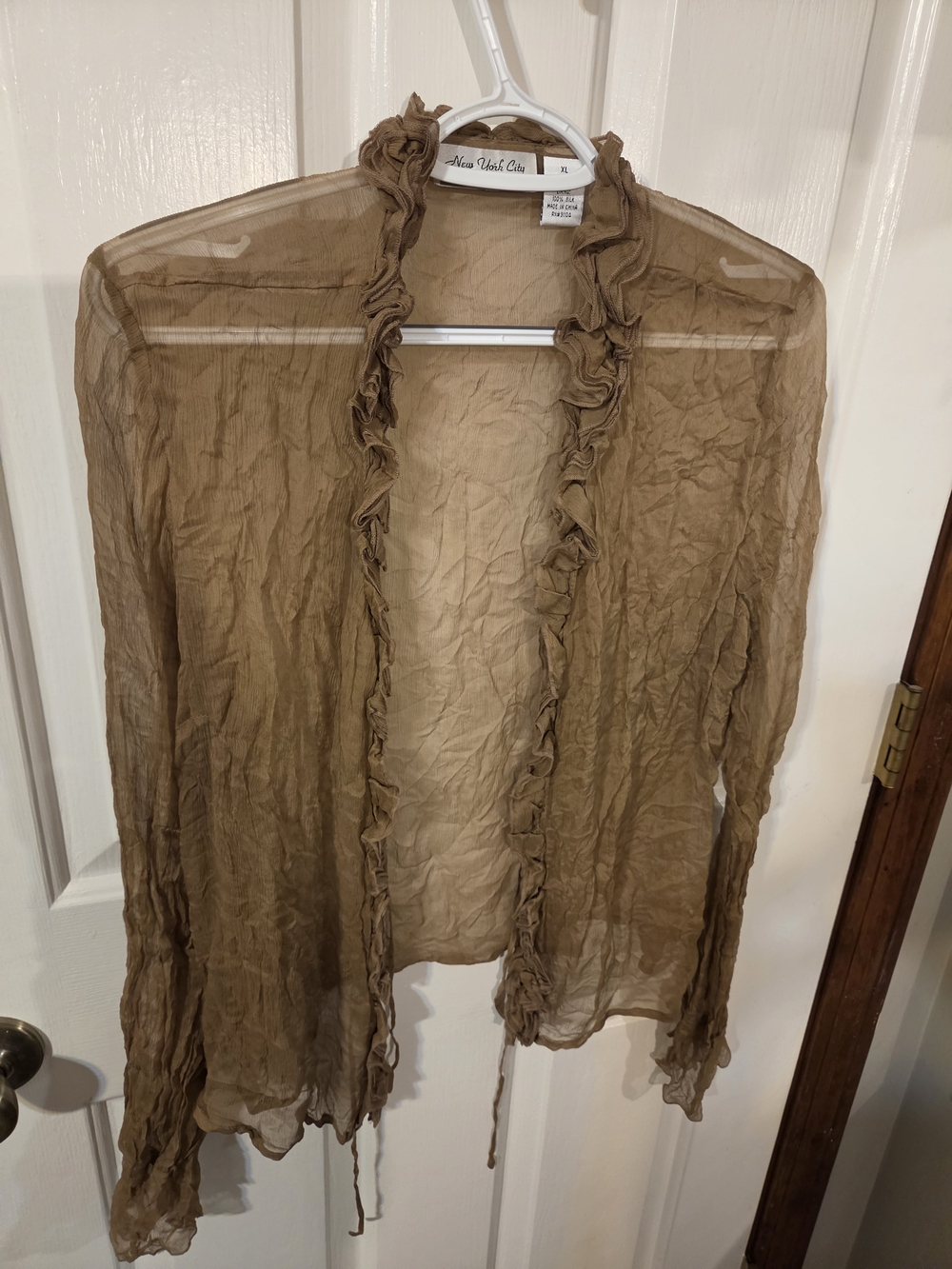 Alva Nath Cali Sheer Ruffled Open Front Tunic - Tan